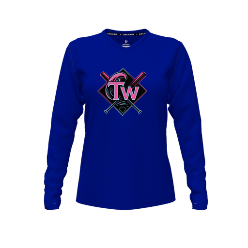 [FTLVPTRY-FYXS-LOGO1] Decker Performance T-Shirt (Female Youth XS, Royal, V Neck, Logo 1, Long Sleeve)